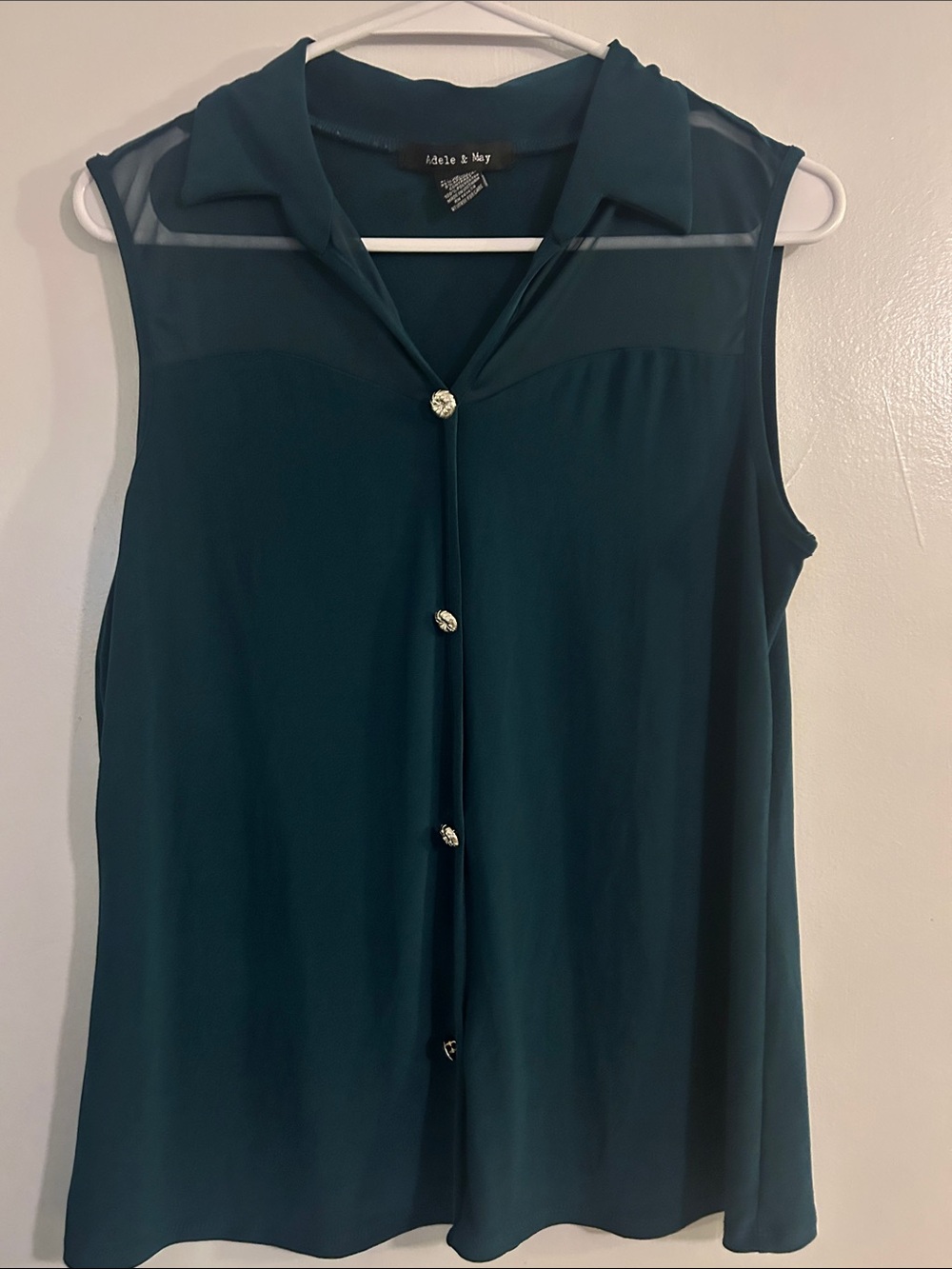 Adele & May Teal Sleeveless Collared Button-Front Blouse
